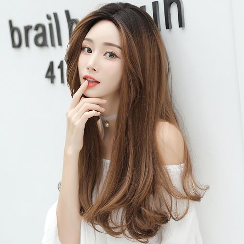 假发女长发长直发圆脸全头长卷发大波浪网红可爱气质修脸中分微卷