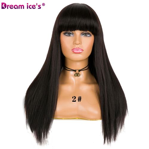 跨境机制化纤头套欧美假发长直发齐刘海女synthetic wig 一件代发